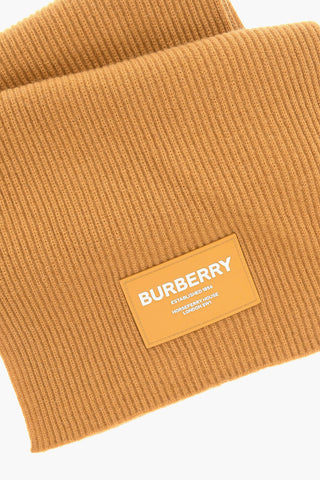 Ribbed RAPLH Cashmere-blend Scarf with Logo Patch