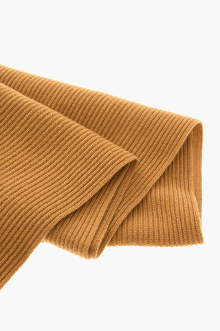 Ribbed RAPLH Cashmere-blend Scarf with Logo Patch