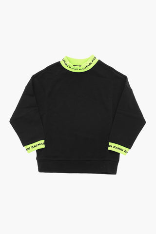 Brushed-cotton Mock Neck Sweatshirt with Lettering Logo