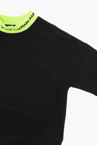 Brushed-cotton Mock Neck Sweatshirt with Lettering Logo