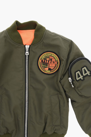 Padded Bomber Jacket with Logo Patch