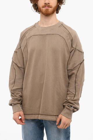 Crewneck S-RIBAL Brushed Cotton Sweatshirt With Constrasting Seams