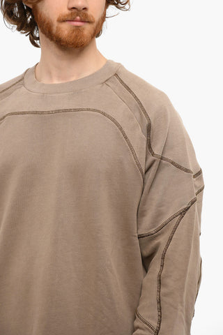 Crewneck S-RIBAL Brushed Cotton Sweatshirt With Constrasting Seams