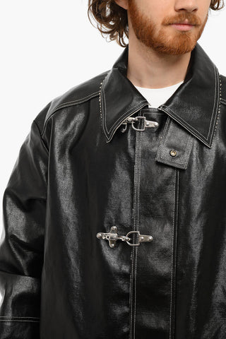 Faux-leather J-FIRE Parka with Contrasting Stitchings
