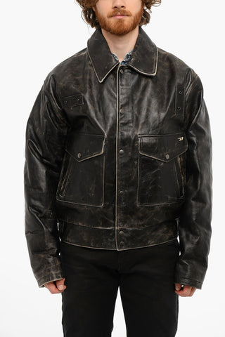 Vintage effect L-MUDDY Leather Jacket