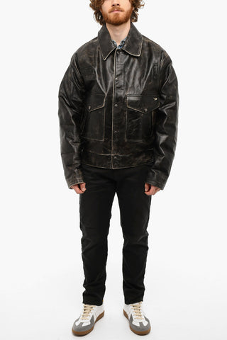 Vintage effect L-MUDDY Leather Jacket