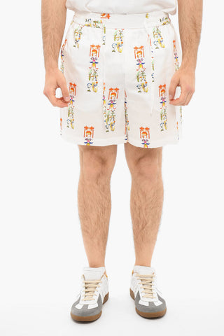 Straight-leg Drawstringed Shorts with Chinese Motif