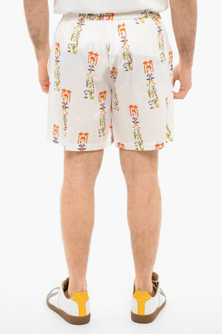 Straight-leg Drawstringed Shorts with Chinese Motif