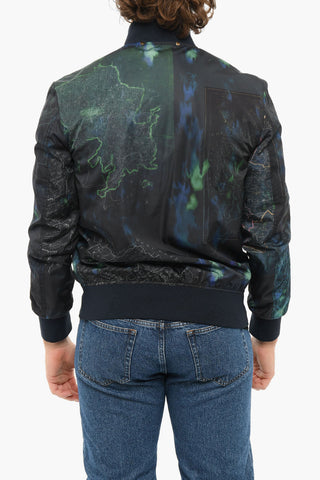Printed Bomber Windbreaker With Zip Closure
