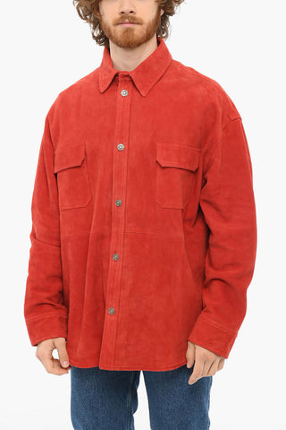 Overshirt A Maniche lunghe In Pelle Scamosciata