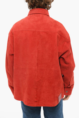 Overshirt A Maniche lunghe In Pelle Scamosciata