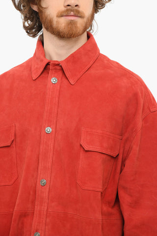 Overshirt A Maniche lunghe In Pelle Scamosciata