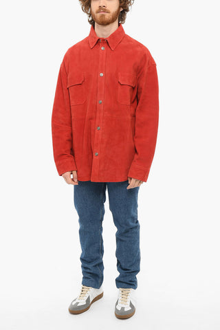 Overshirt A Maniche lunghe In Pelle Scamosciata