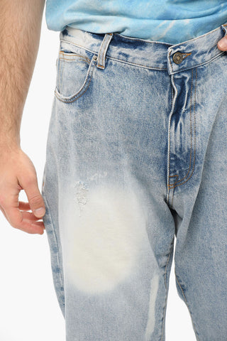 Light-washed Wide-leg Denims with Distressed Detailing