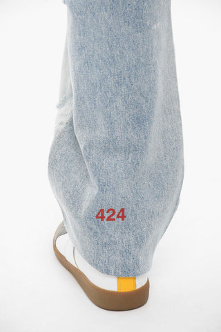 Light-washed Wide-leg Denims with Distressed Detailing