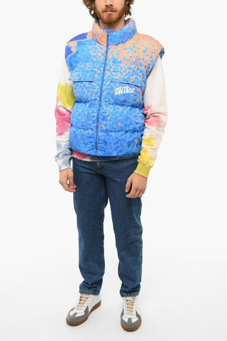 Quilted Vest with Double Pocket and Logo Print
