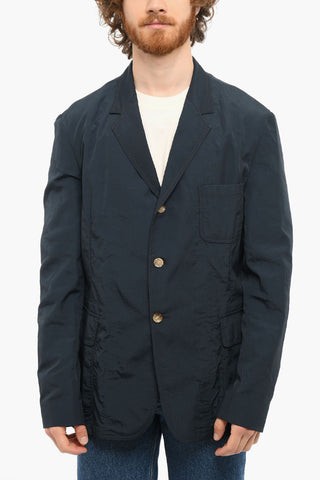 Unlined Blazer with Flap Pockets and Notch Lapel