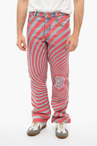 Straight-leg Jeans with Coated-denim Stripes