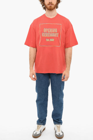 Crewneck T-shirt with Multicolored Embroidery