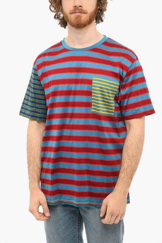 Two-toned T-shirt with Striped Pattern and Chest Pocket