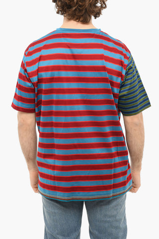 Two-toned T-shirt with Striped Pattern and Chest Pocket