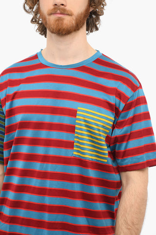 Two-toned T-shirt with Striped Pattern and Chest Pocket
