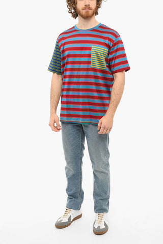 Two-toned T-shirt with Striped Pattern and Chest Pocket