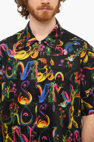 Camicia Zip Up con Stampa Multicolor e Taschino