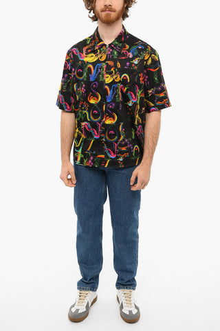 Camicia Zip Up con Stampa Multicolor e Taschino