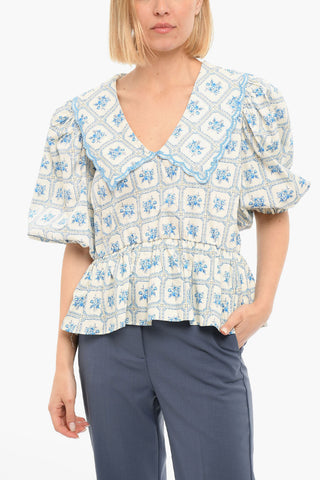 Chinched Waist Printed CLEO Short Sleeved Blouse