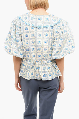 Chinched Waist Printed CLEO Short Sleeved Blouse
