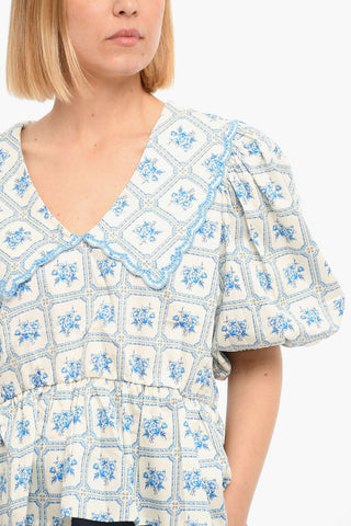Chinched Waist Printed CLEO Short Sleeved Blouse
