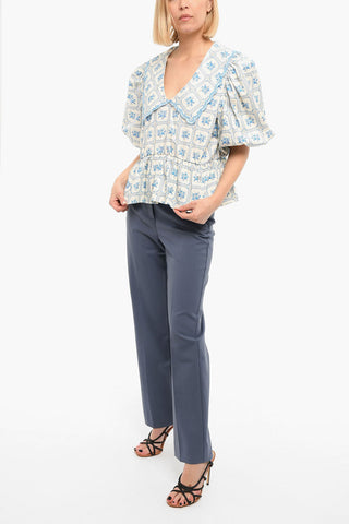 Chinched Waist Printed CLEO Short Sleeved Blouse