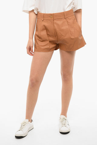Pleated Leather Shorts