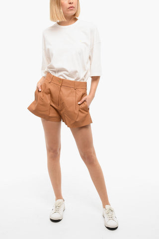Pleated Leather Shorts