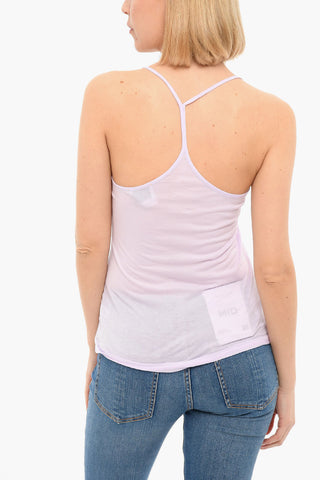 Deep-neckline Tank Top with Ton-sur-ton Embroidered Logo