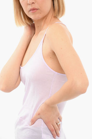 Deep-neckline Tank Top with Ton-sur-ton Embroidered Logo