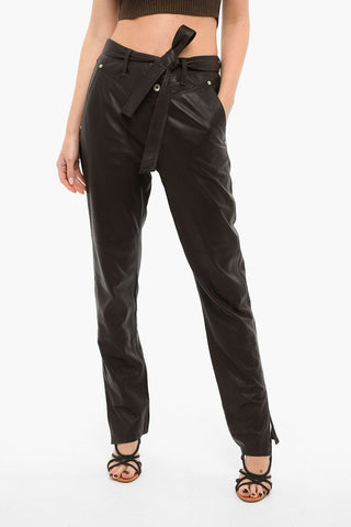 Lambskin Tapered-fit Trousers with Splits at the Hem