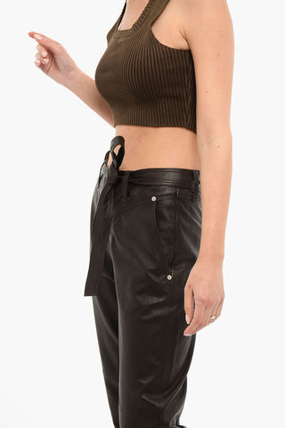 Lambskin Tapered-fit Trousers with Splits at the Hem