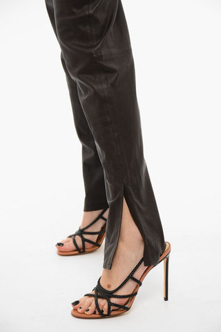 Pantaloni in Pelle con Tapered Fit e Spacchi sul Fondo