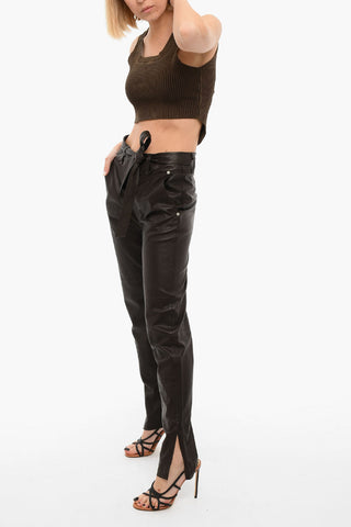 Lambskin Tapered-fit Trousers with Splits at the Hem