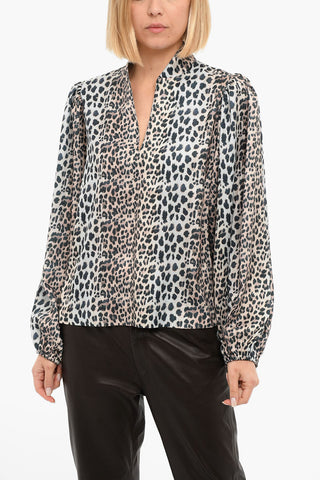 CLAIRE Blouse with Animalier Pattern and Puffed Sleeves
