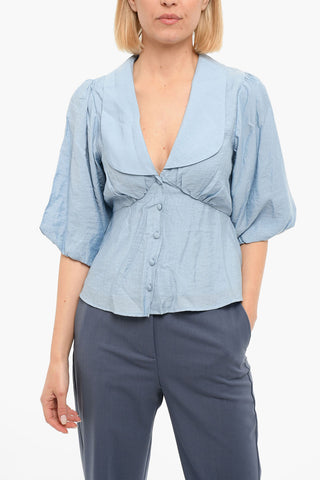 V Neck ANNALIAGZ Puffed Sleeves Blouse