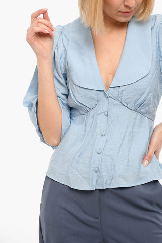 V Neck ANNALIAGZ Puffed Sleeves Blouse