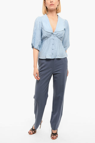 V Neck ANNALIAGZ Puffed Sleeves Blouse