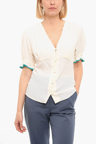 Buttoned Top With Puff Short Sleeves