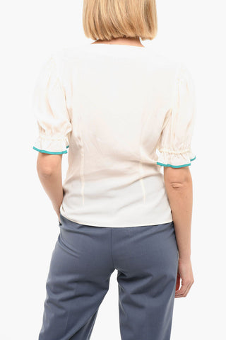 Buttoned Top With Puff Short Sleeves