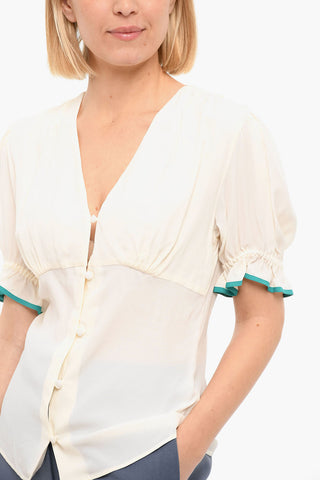 Buttoned Top With Puff Short Sleeves