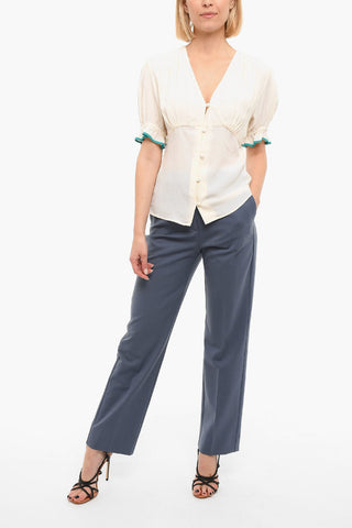 Buttoned Top With Puff Short Sleeves