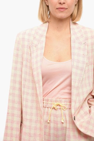 Lined Checkered Single Breasted Blazer